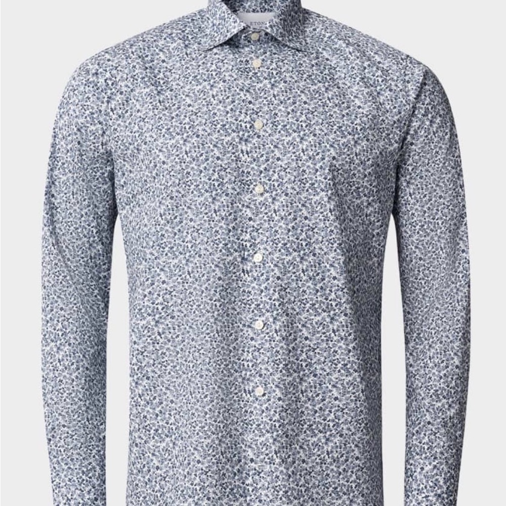 Eton Contemporary Fit Micro-Floral Dress Shirt Blue-Grey 16.5 42 NWOT $250